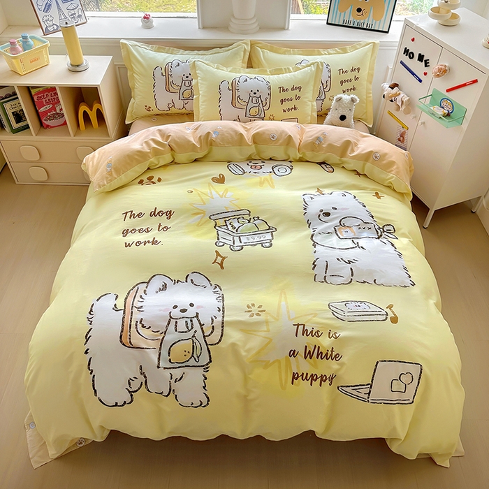 91家纺网 家纺一手货源 找家纺 浩诚 2025新款原创专版设计亲肤全棉纯棉印花四件套--有作品登记证书 工作萨摩耶