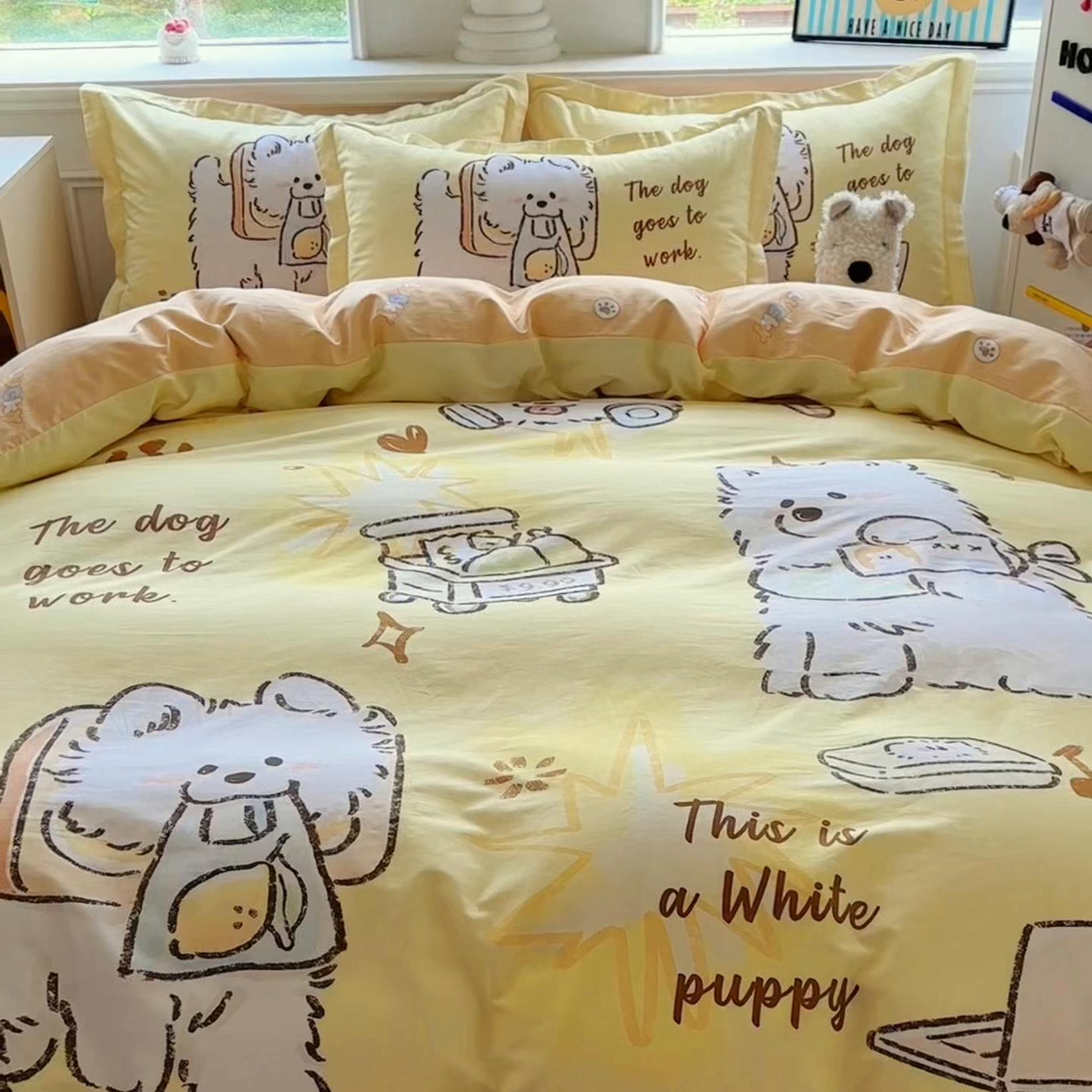 91家纺网 家纺一手货源 找家纺 浩诚 2025新款原创专版设计亲肤全棉纯棉印花四件套--有作品登记证书 工作萨摩耶