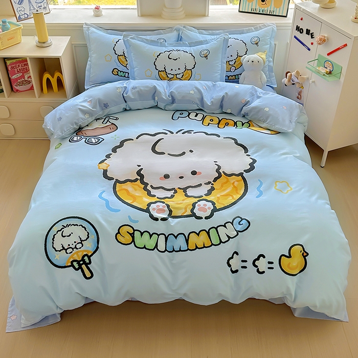 浩诚 2025新款原创专版设计亲肤全棉纯棉印花四件套--有作品登记证书 泳圈小狗