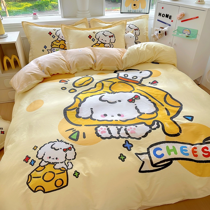 91家纺网 家纺一手货源 找家纺 浩诚 2025新款原创专版设计亲肤全棉纯棉印花四件套--有作品登记证书 芝士小狗