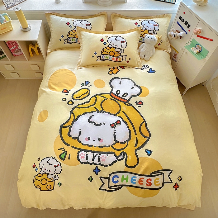 91家纺网 家纺一手货源 找家纺 浩诚 2025新款原创专版设计亲肤全棉纯棉印花四件套--有作品登记证书 芝士小狗