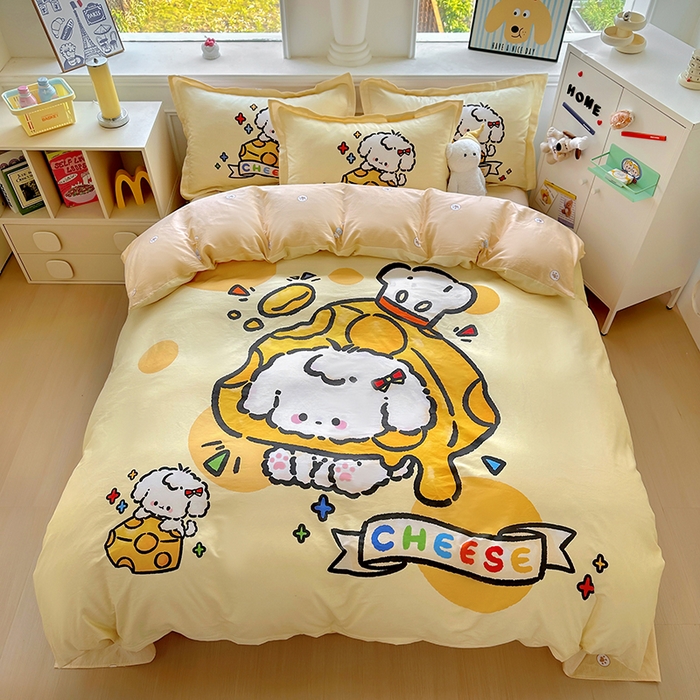 91家纺网 家纺一手货源 找家纺 浩诚 2025新款原创专版设计亲肤全棉纯棉印花四件套--有作品登记证书 芝士小狗