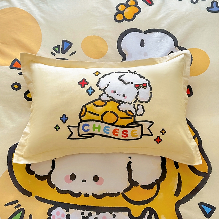 91家纺网 家纺一手货源 找家纺 浩诚 2025新款原创专版设计亲肤全棉纯棉印花四件套--有作品登记证书 芝士小狗