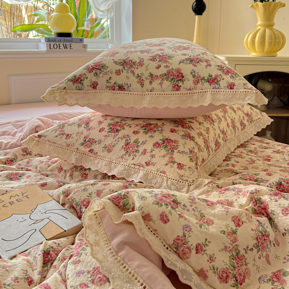 91家纺网 家纺一手货源 找家纺 繁花家居 2025新款云感棉镂空花边夏被四件套 镂空花边-星眠云野