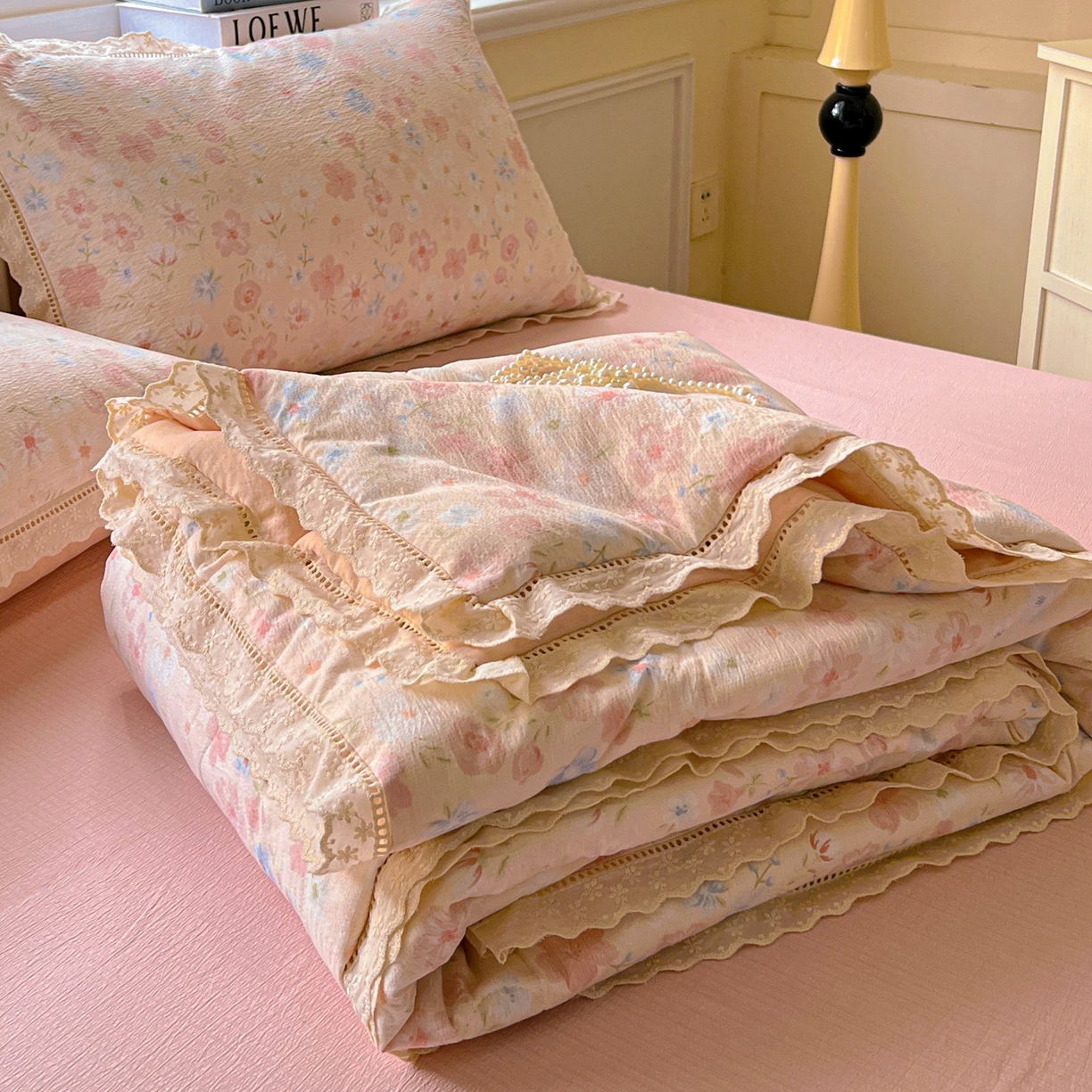 繁花家居 2025新款云感棉镂空花边夏被四件套 镂空花边-花仙子