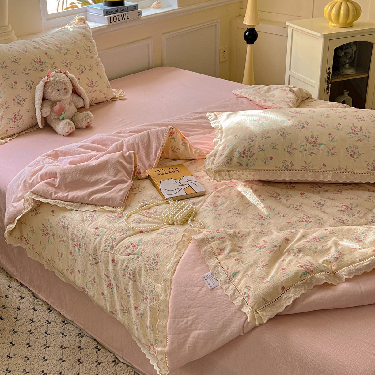 91家纺网 家纺一手货源 找家纺 （总）繁花家居 2025新款云感棉镂空花边夏被四件套