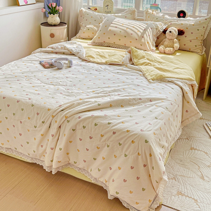 91家纺网 家纺一手货源 找家纺 繁花家居 2025新款云感棉镂空花边夏被四件套 镂空花边-心动