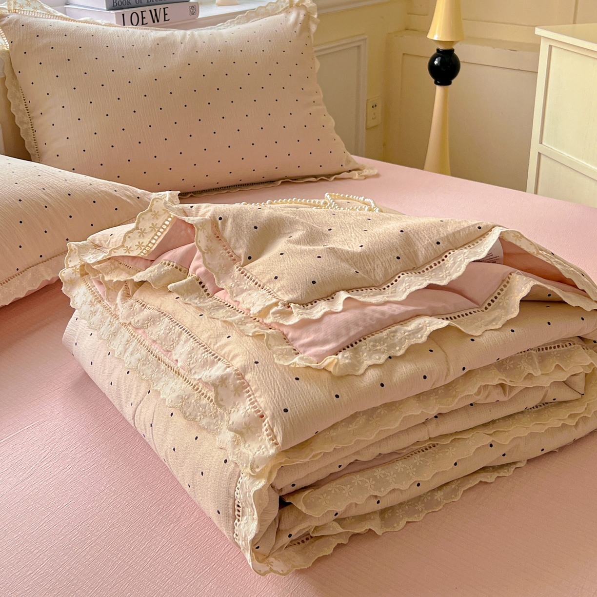 繁花家居 2025新款云感棉镂空花边夏被四件套 漏空花边-初恋