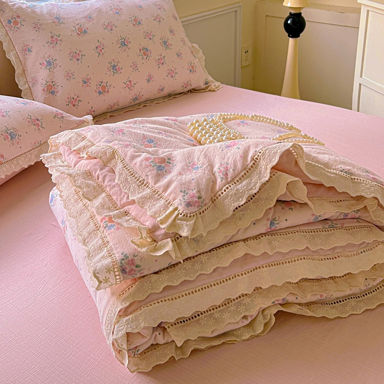 繁花家居 2025新款云感棉镂空花边夏被四件套 镂空花边-韵味