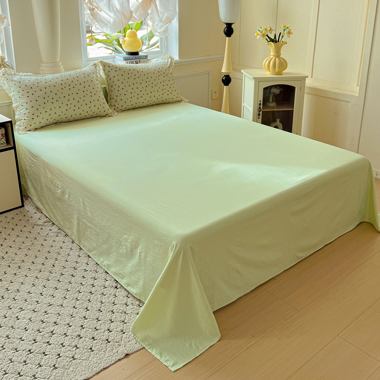 91家纺网 家纺一手货源 找家纺 繁花家居 2025新款云感棉镂空花边夏被四件套 镂空花边-绿樱子