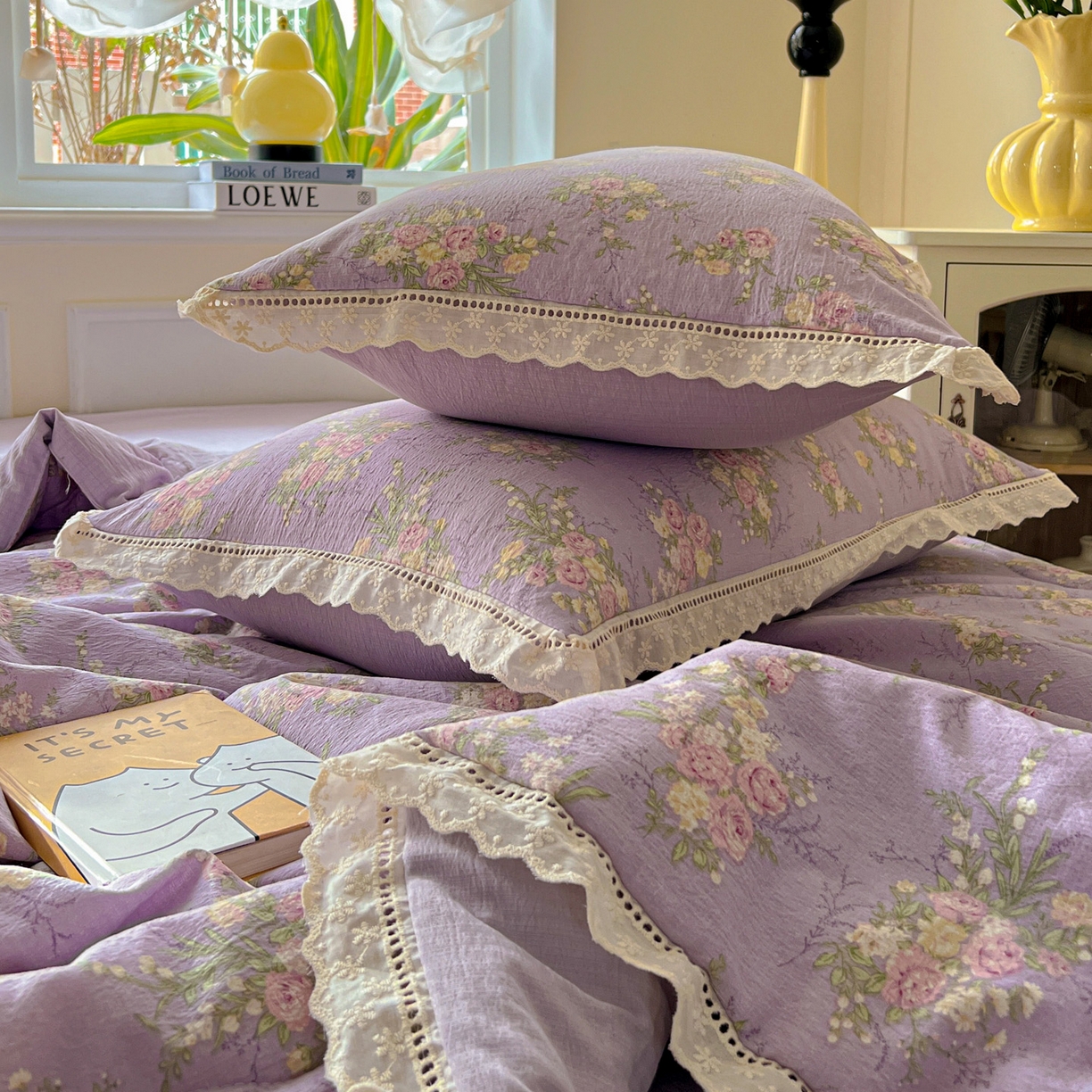 91家纺网 家纺一手货源 找家纺 繁花家居 2025新款云感棉镂空花边夏被四件套 镂空花边-凝夜