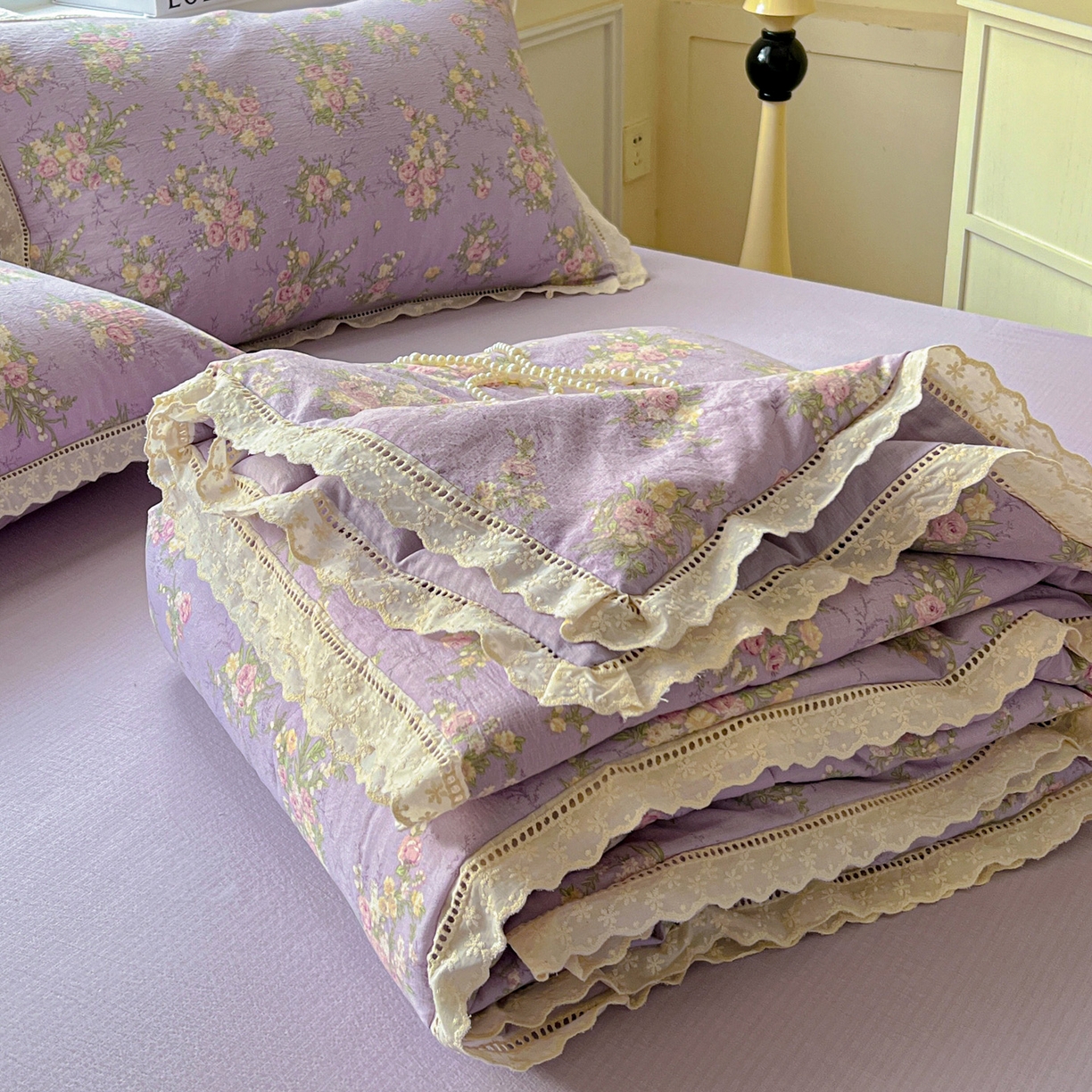 繁花家居 2025新款云感棉镂空花边夏被四件套 镂空花边-凝夜