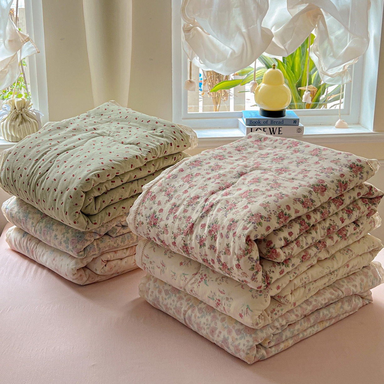 91家纺网 家纺一手货源 找家纺 繁花家居 2025新款云感棉镂空花边夏被四件套 组合