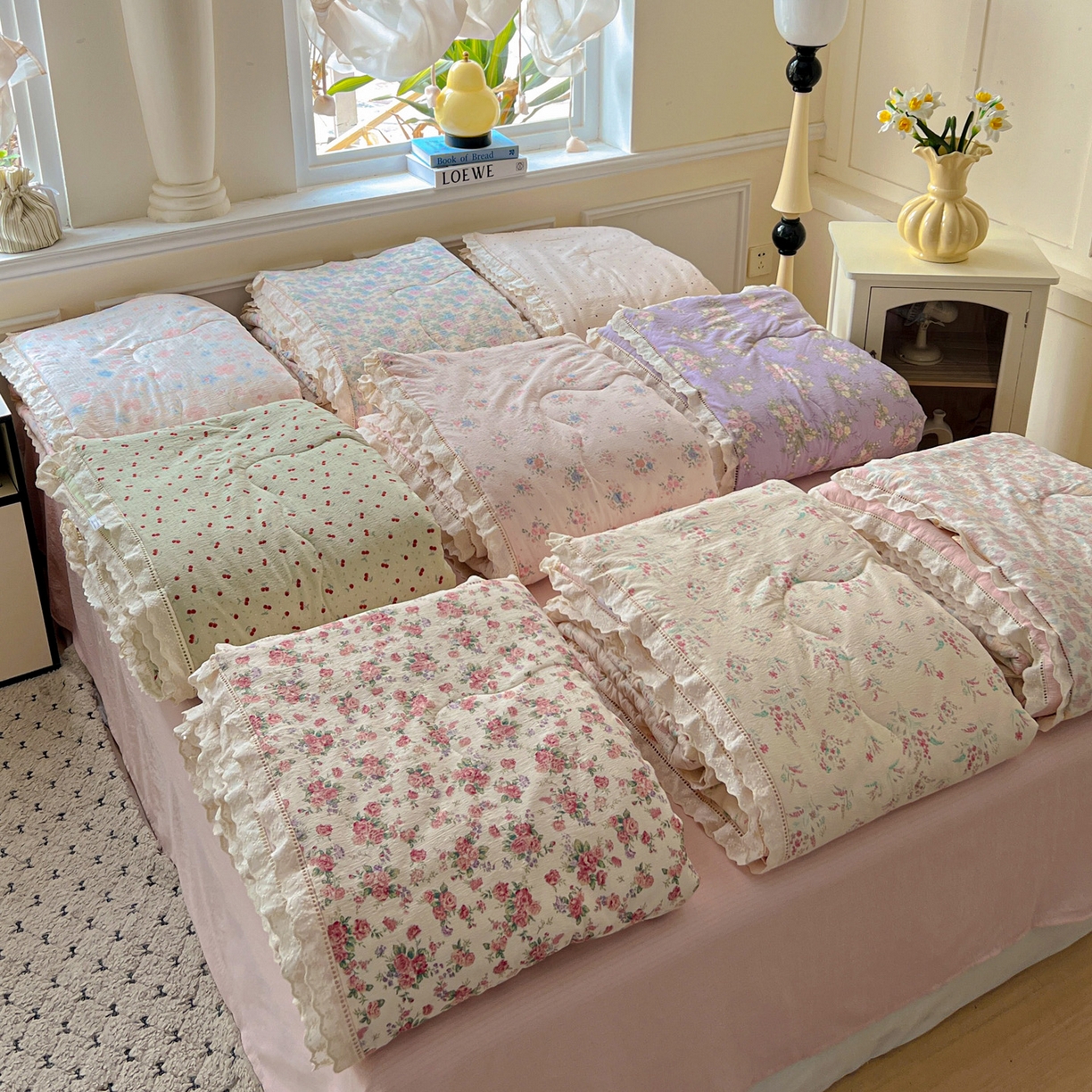 91家纺网 家纺一手货源 找家纺 繁花家居 2025新款云感棉镂空花边夏被四件套 组合