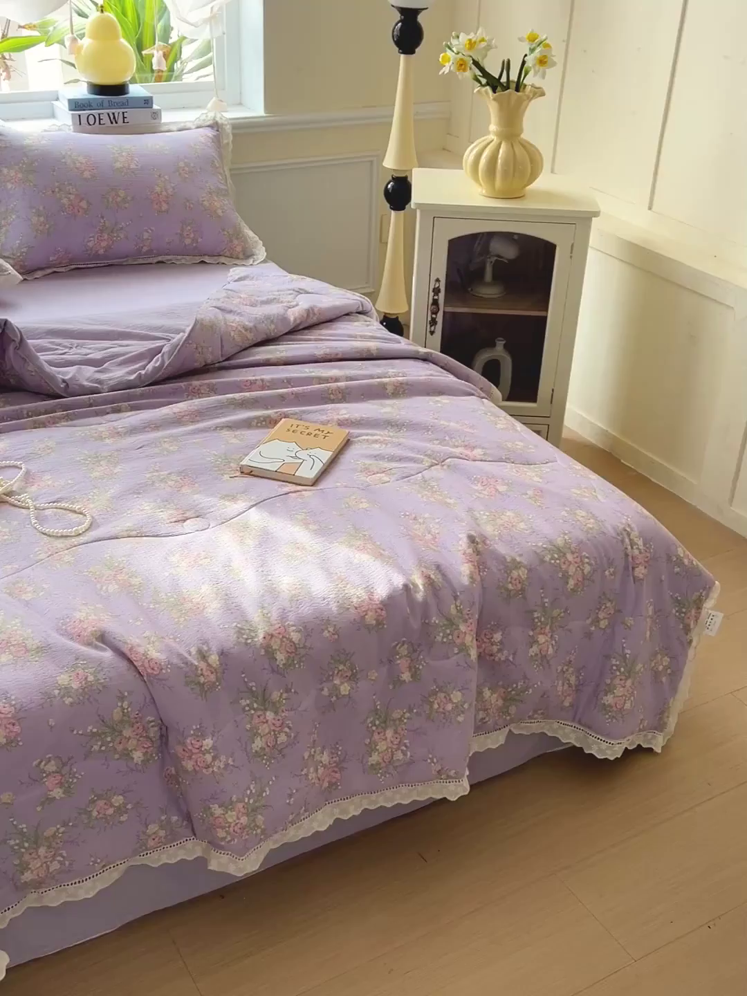 91家纺网 家纺一手货源 找家纺 繁花家居 2025新款云感棉镂空花边夏被四件套 镂空花边-凝夜