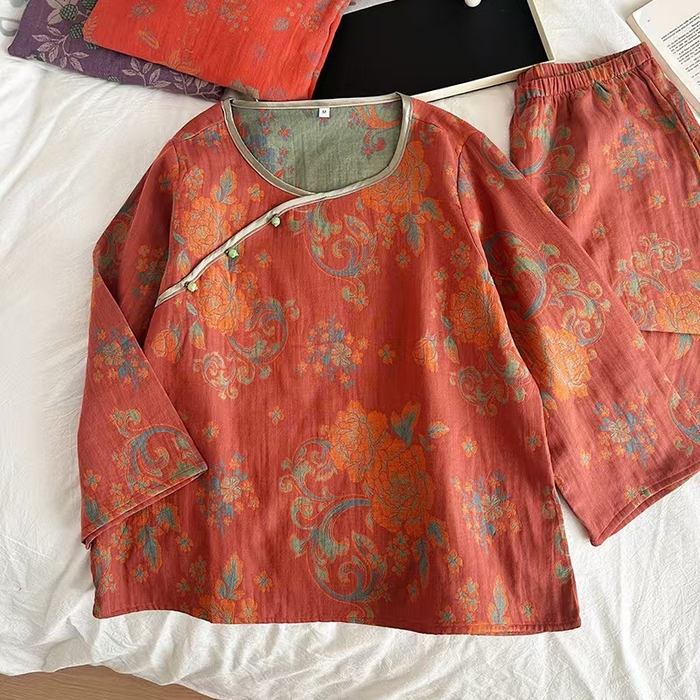 91家纺网 家纺一手货源 找家纺 （总）洛兰沙家居馆【只代发】【只代发】 2025新款国风睡衣女春夏秋新中式薄款竹纤维居家服宽松外穿长袖家居服厂家