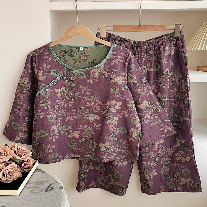 91家纺网 家纺一手货源 找家纺 （总）洛兰沙家居馆【只代发】【只代发】 2025新款国风睡衣女春夏秋新中式薄款竹纤维居家服宽松外穿长袖家居服厂家