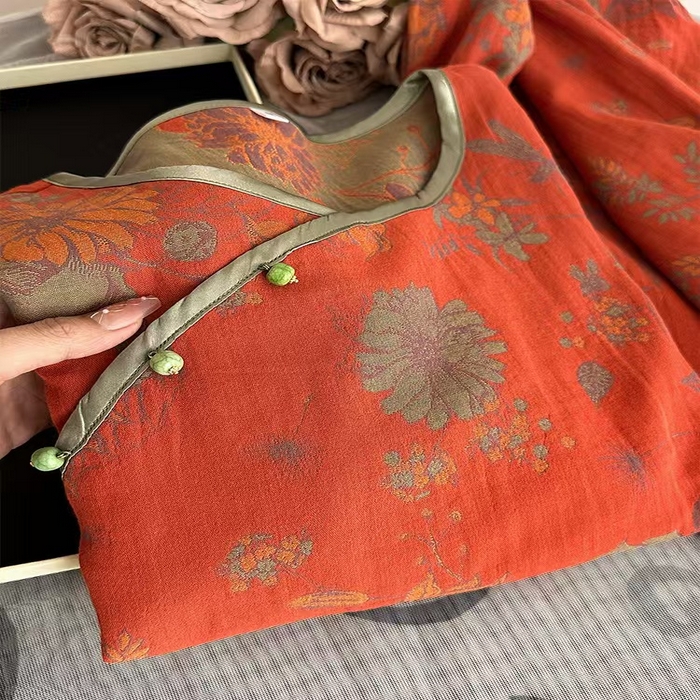 91家纺网 家纺一手货源 找家纺 洛兰沙家居馆【只代发】【只代发】 2025新款国风睡衣女春夏秋新中式薄款竹纤维居家服宽松外穿长袖家居服厂家 红色