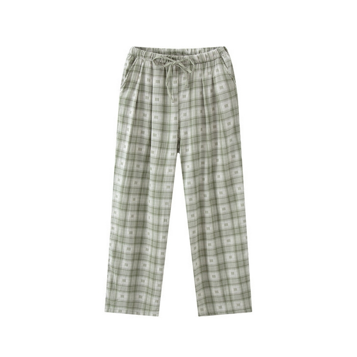 91家纺网 家纺一手货源 找家纺 【女士双层纱睡裤】日式无印女士双层纱睡裤良品全棉家居服睡衣裤纯色格纹休闲单长裤