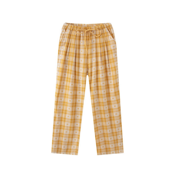 91家纺网 家纺一手货源 找家纺 【女士双层纱睡裤】日式无印女士双层纱睡裤良品全棉家居服睡衣裤纯色格纹休闲单长裤