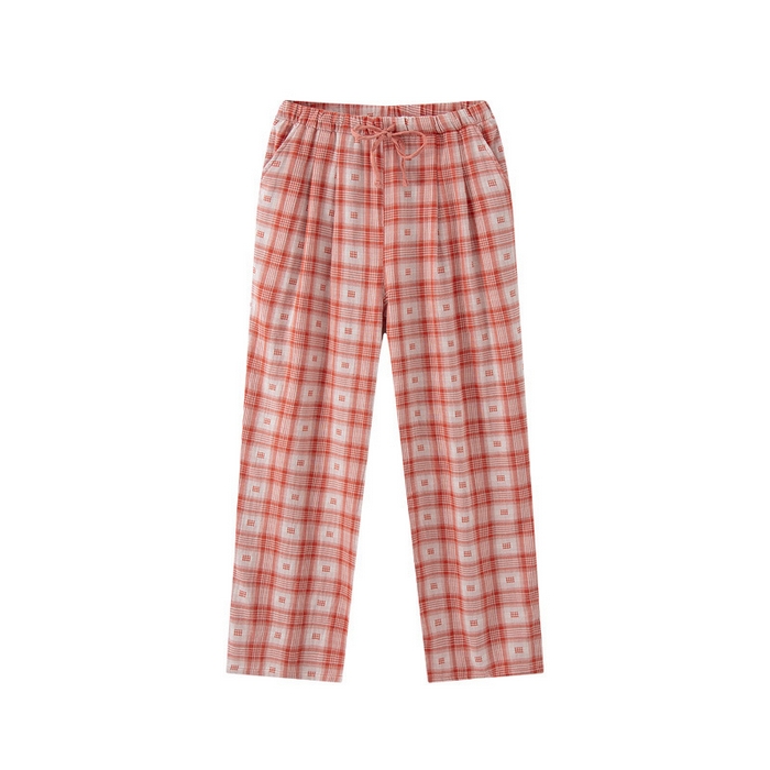 91家纺网 家纺一手货源 找家纺 【女士双层纱睡裤】日式无印女士双层纱睡裤良品全棉家居服睡衣裤纯色格纹休闲单长裤