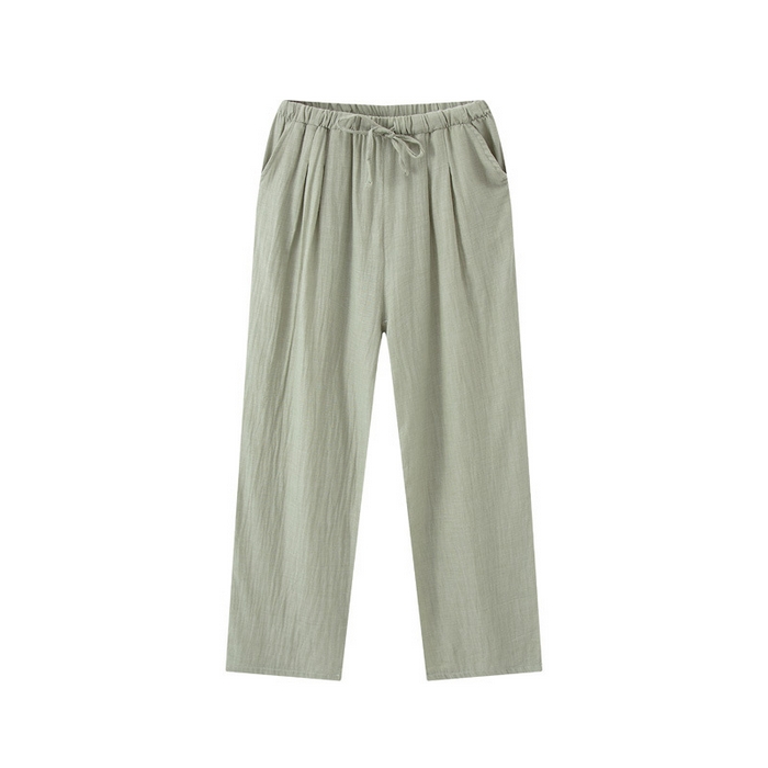 91家纺网 家纺一手货源 找家纺 【女士双层纱睡裤】日式无印女士双层纱睡裤良品全棉家居服睡衣裤纯色格纹休闲单长裤