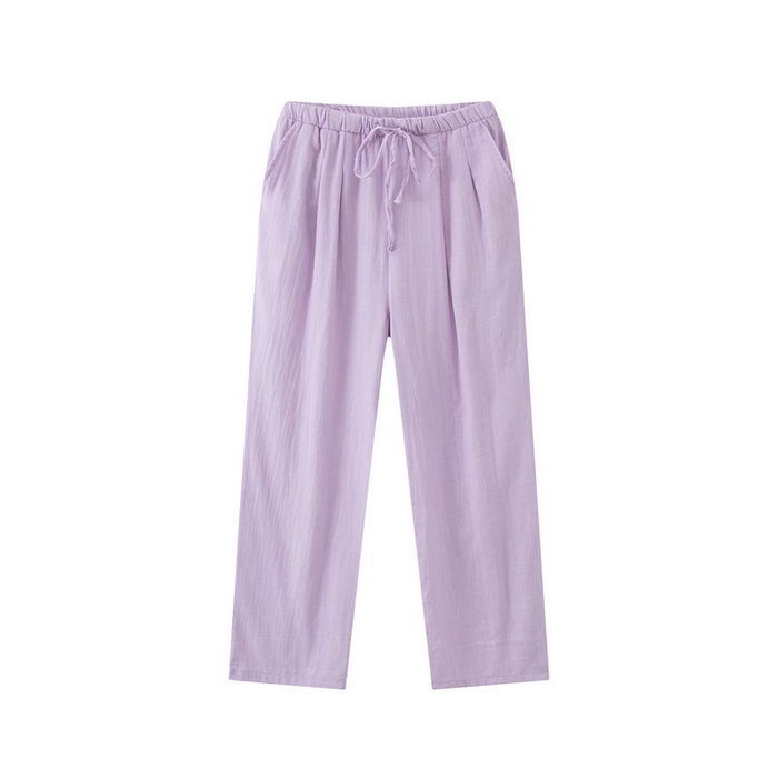 91家纺网 家纺一手货源 找家纺 良品汇馆 2025【女士双层纱睡裤】日式无印女士双层纱睡裤良品全棉家居服睡衣裤纯色格纹休闲单长裤 红色格子