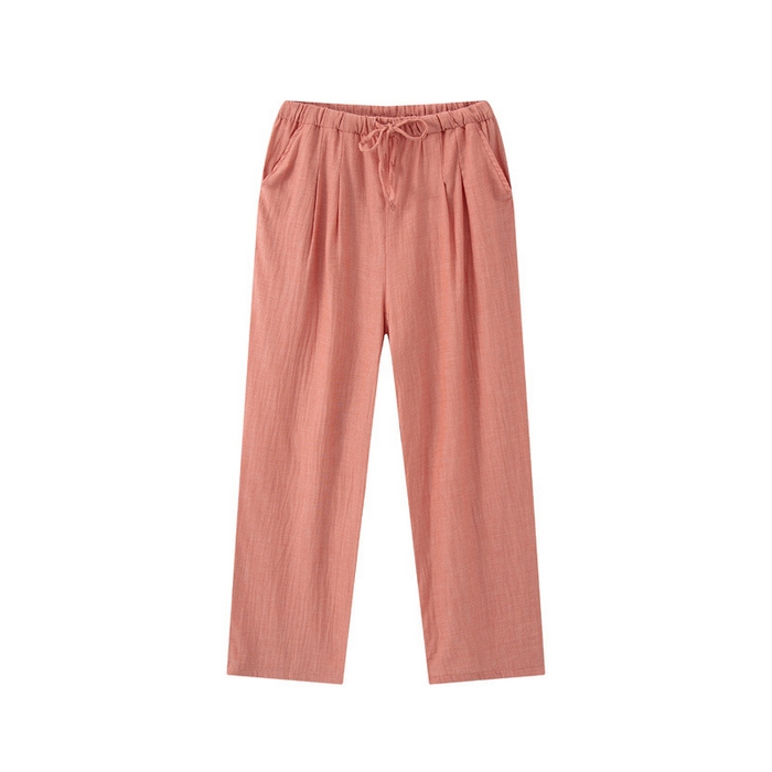 91家纺网 家纺一手货源 找家纺 良品汇馆 2025【女士双层纱睡裤】日式无印女士双层纱睡裤良品全棉家居服睡衣裤纯色格纹休闲单长裤 红色格子