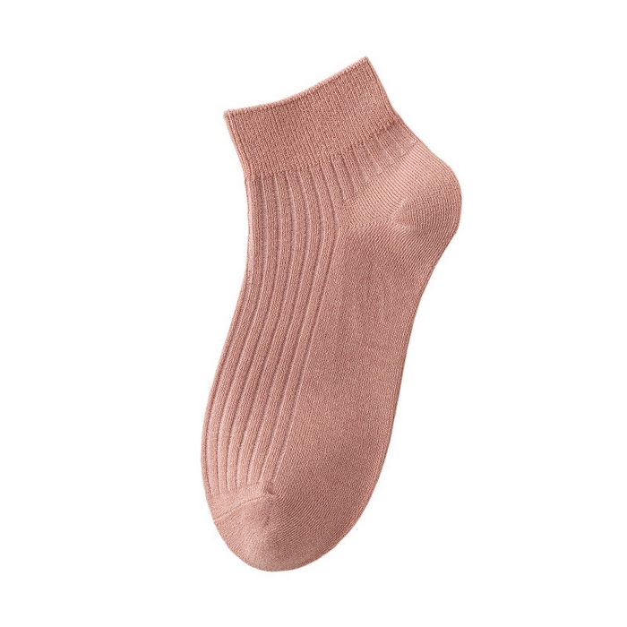 良品汇馆 2025【女士纯色抽条短袜】日式无印女纯色抽条短袜良品棉质休闲运动袜子防臭抑菌吸汗短筒袜 皮粉