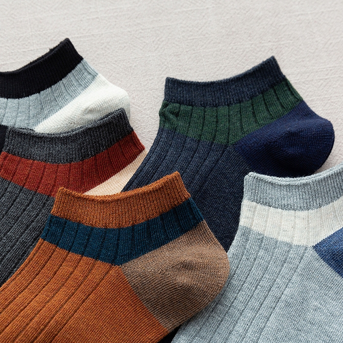 91家纺网 家纺一手货源 找家纺 良品汇馆 2025【男士拼色暗纹短袜】日式无印男士拼色暗纹短袜良品百搭休闲防臭7A抑菌吸汗袜子船袜夏 男拼色暗纹短袜-黑色