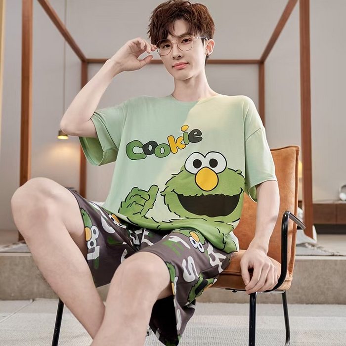 91家纺网 家纺一手货源 找家纺 （总）洛兰沙家居馆【只代发】【只代发】 2025新款莫代尔凉感柔软男士睡衣夏季薄款卡通动漫大男孩可外穿宽松男款家居服套装