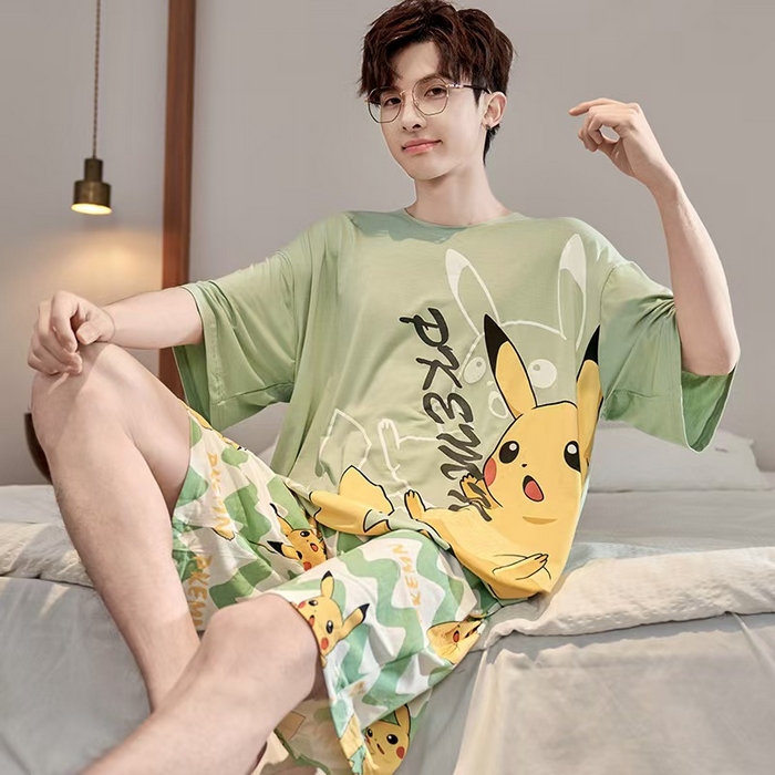 91家纺网 家纺一手货源 找家纺 （总）洛兰沙家居馆【只代发】【只代发】 2025新款莫代尔凉感柔软男士睡衣夏季薄款卡通动漫大男孩可外穿宽松男款家居服套装