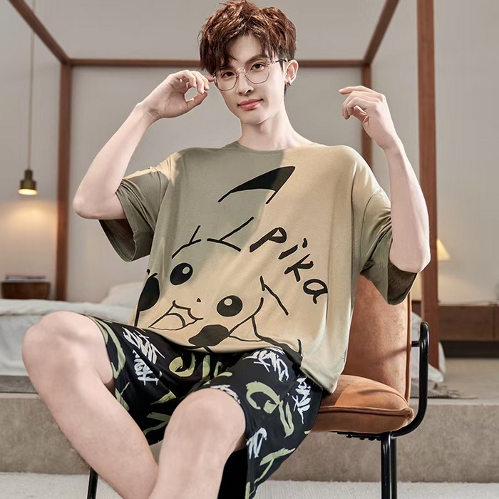 91家纺网 家纺一手货源 找家纺 （总）洛兰沙家居馆【只代发】【只代发】 2025新款莫代尔凉感柔软男士睡衣夏季薄款卡通动漫大男孩可外穿宽松男款家居服套装