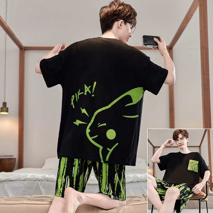 91家纺网 家纺一手货源 找家纺 （总）洛兰沙家居馆【只代发】【只代发】 2025新款莫代尔凉感柔软男士睡衣夏季薄款卡通动漫大男孩可外穿宽松男款家居服套装