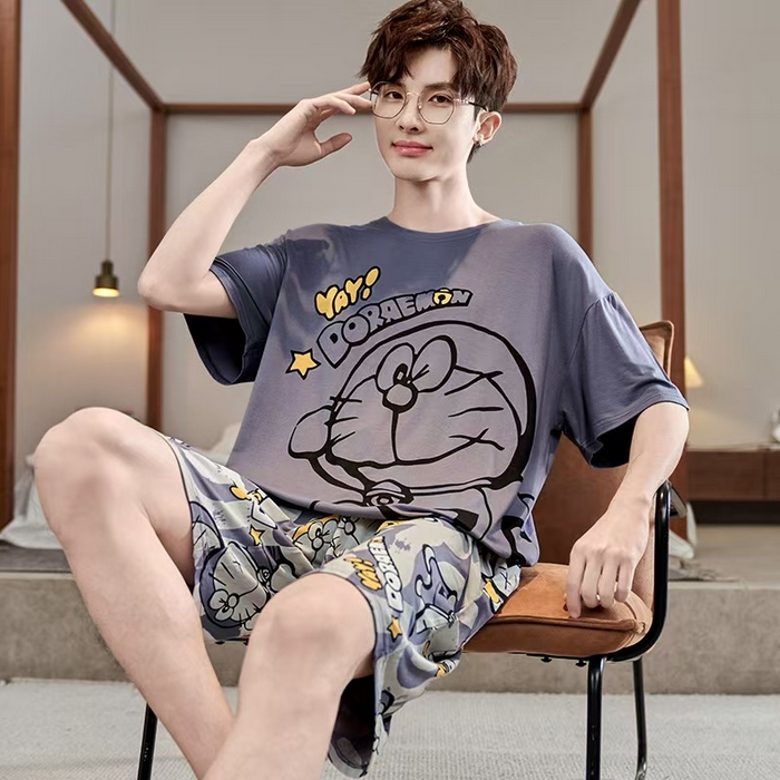 91家纺网 家纺一手货源 找家纺 （总）洛兰沙家居馆【只代发】【只代发】 2025新款莫代尔凉感柔软男士睡衣夏季薄款卡通动漫大男孩可外穿宽松男款家居服套装