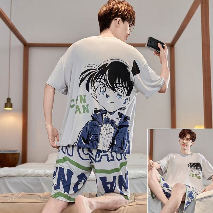 91家纺网 家纺一手货源 找家纺 洛兰沙家居馆【只代发】【只代发】 2025新款莫代尔凉感柔软男士睡衣夏季薄款卡通动漫大男孩可外穿宽松男款家居服套装 ls1725