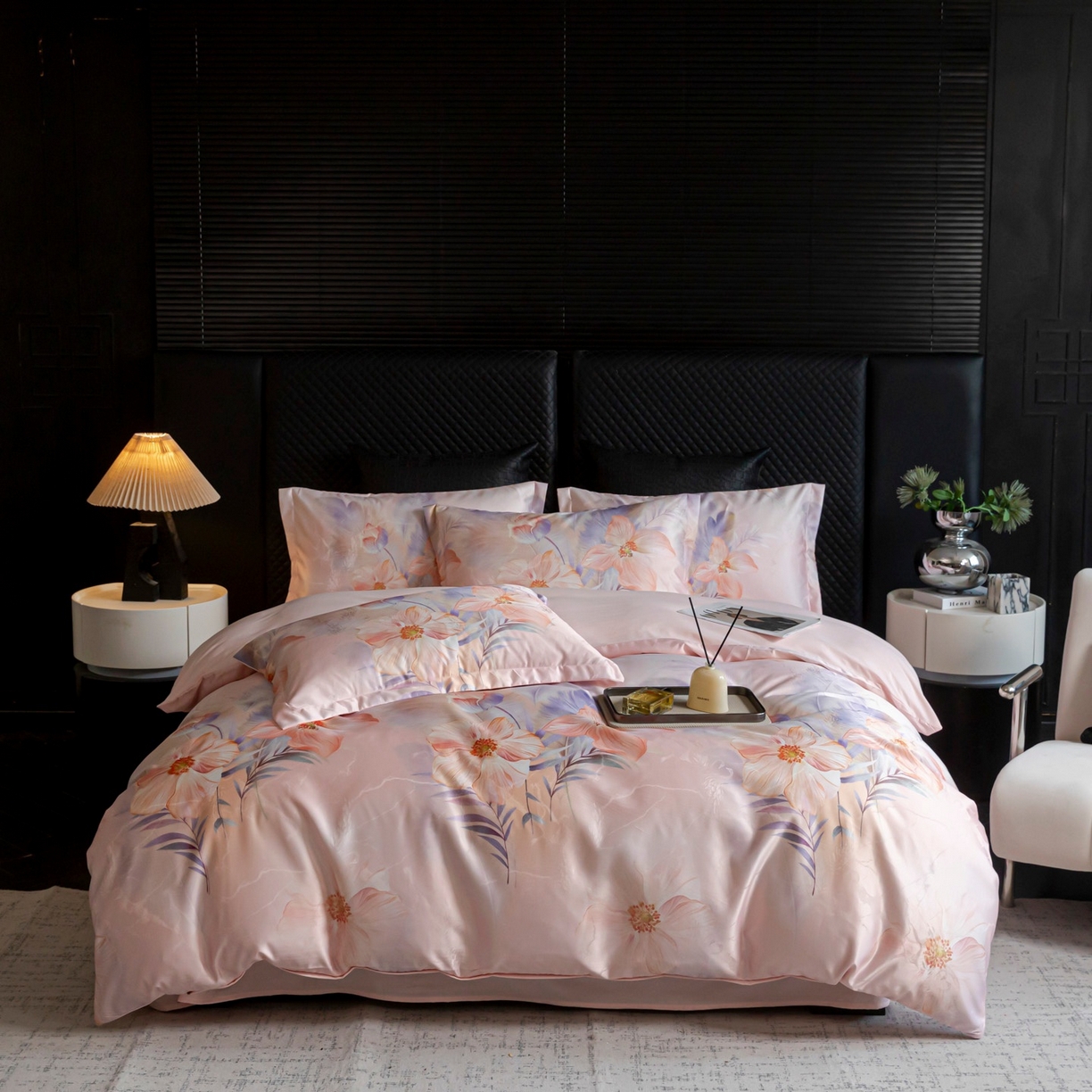 91家纺网 家纺一手货源 找家纺 莱欧纳家纺 2025新款轻奢提花印花四件套 花之韵