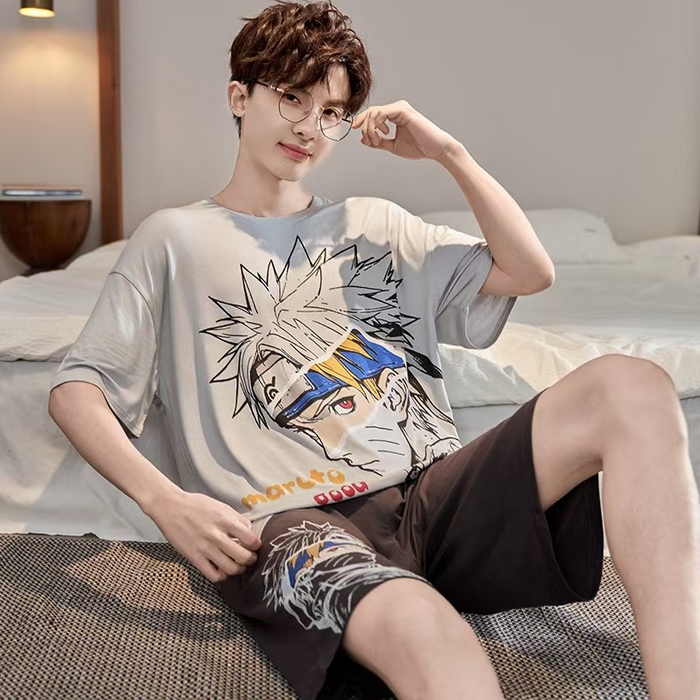 洛兰沙家居馆【只代发】【只代发】 2025新款莫代尔凉感柔软男士睡衣夏季薄款卡通动漫大男孩可外穿宽松男款家居服套装 ls1706