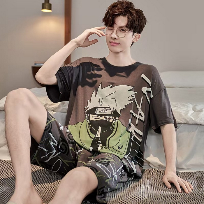 洛兰沙家居馆【只代发】【只代发】 2025新款莫代尔凉感柔软男士睡衣夏季薄款卡通动漫大男孩可外穿宽松男款家居服套装 ls1712