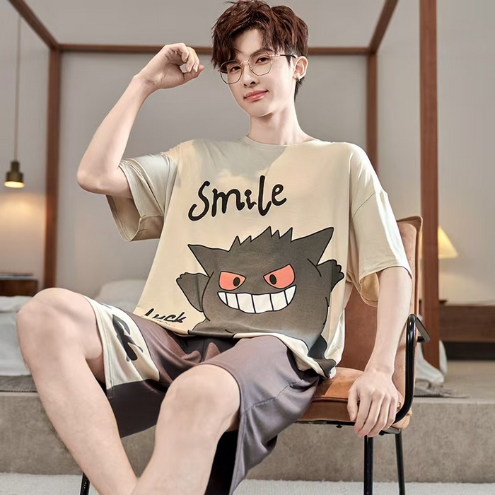 洛兰沙家居馆【只代发】【只代发】 2025新款莫代尔凉感柔软男士睡衣夏季薄款卡通动漫大男孩可外穿宽松男款家居服套装 ls1715