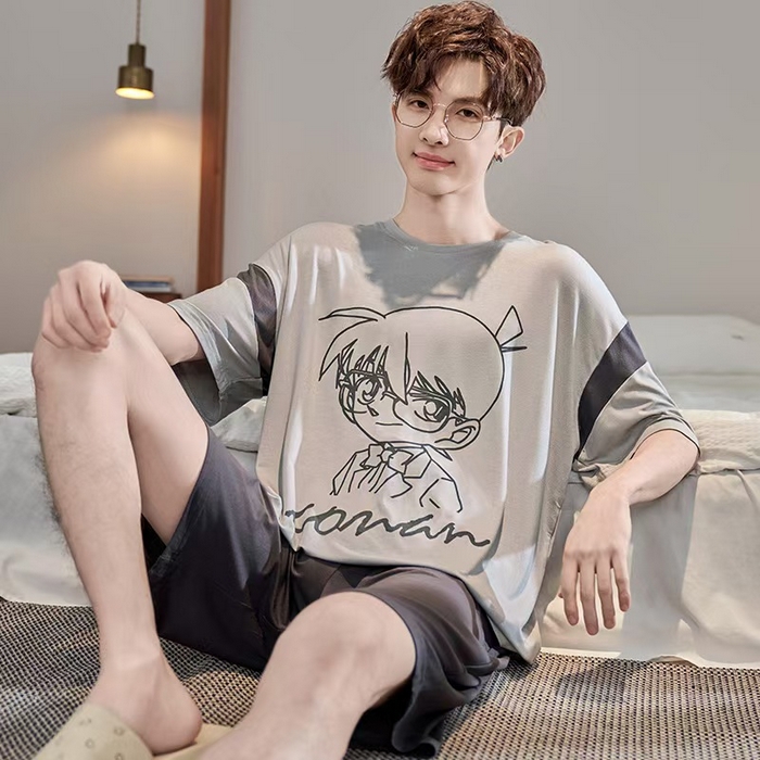 洛兰沙家居馆【只代发】【只代发】 2025新款莫代尔凉感柔软男士睡衣夏季薄款卡通动漫大男孩可外穿宽松男款家居服套装 ls1716