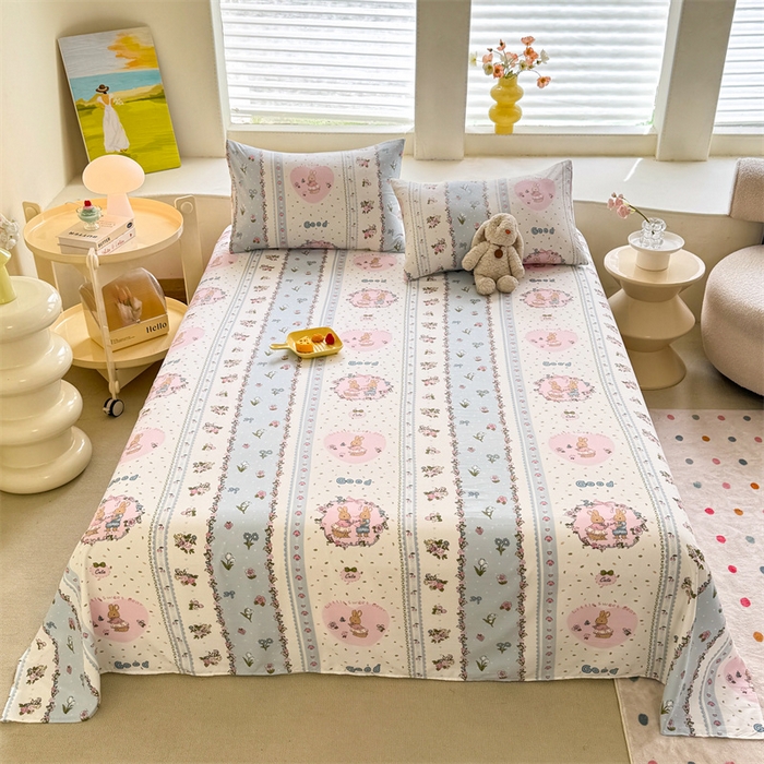 91家纺网 家纺一手货源 找家纺 多品家纺 2025春夏新款超柔水洗棉单床单 床单单件 兔兔庄园