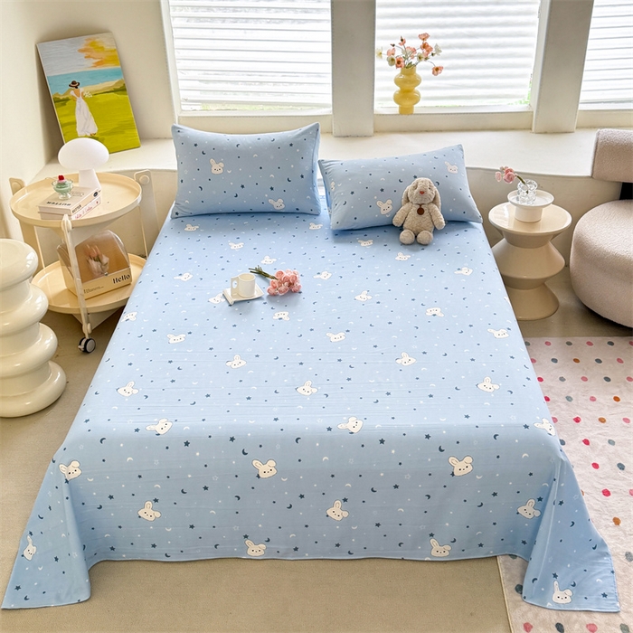 91家纺网 家纺一手货源 找家纺 多品家纺 2025春夏新款超柔水洗棉单床单 床单单件 星空小兔