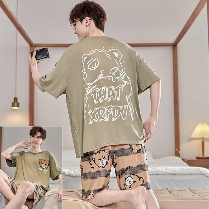 洛兰沙家居馆【只代发】【只代发】 2025新款莫代尔凉感柔软男士睡衣夏季薄款卡通动漫大男孩可外穿宽松男款家居服套装 ls1719