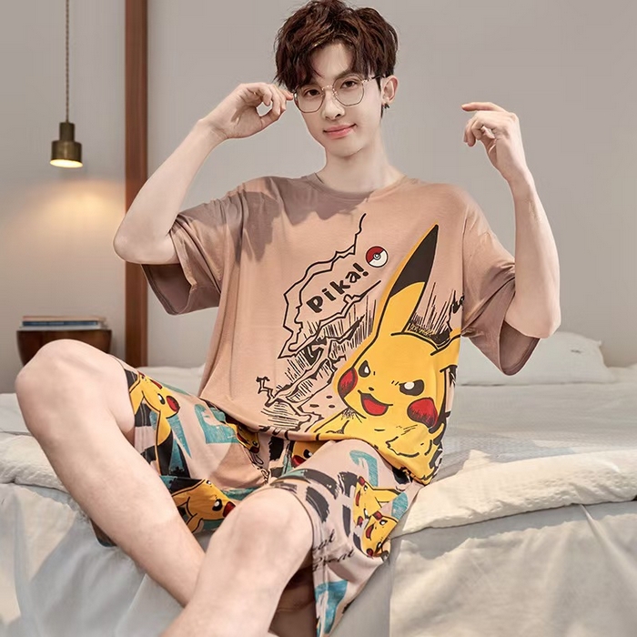 洛兰沙家居馆【只代发】【只代发】 2025新款莫代尔凉感柔软男士睡衣夏季薄款卡通动漫大男孩可外穿宽松男款家居服套装 ls1723
