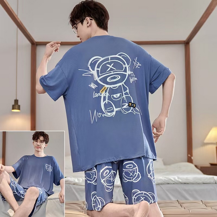 洛兰沙家居馆【只代发】【只代发】 2025新款莫代尔凉感柔软男士睡衣夏季薄款卡通动漫大男孩可外穿宽松男款家居服套装 ls1724
