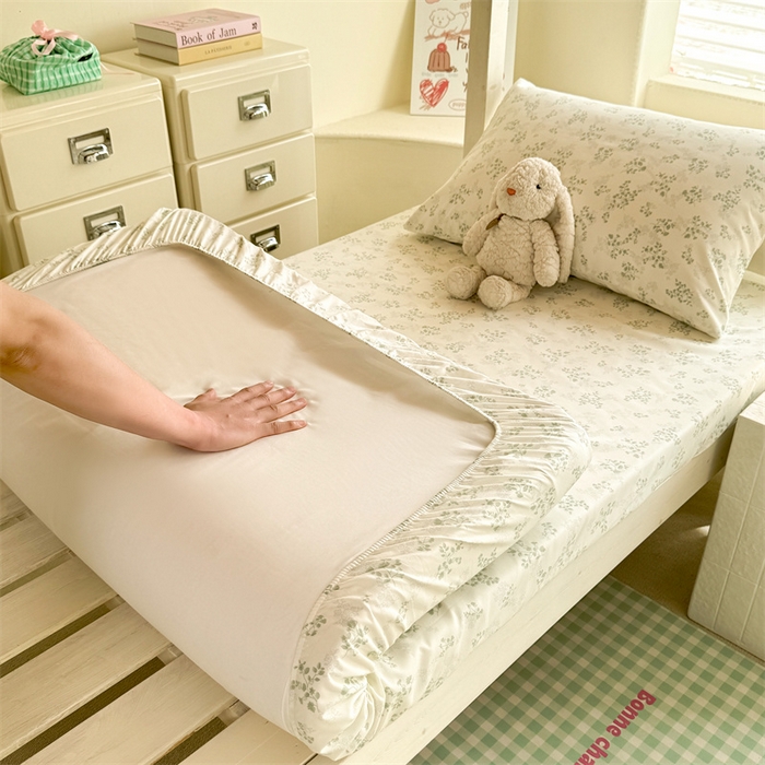 多品家纺 2025春夏新款超柔云感水洗棉单床笠 床笠单件-学生宿舍床 翠微