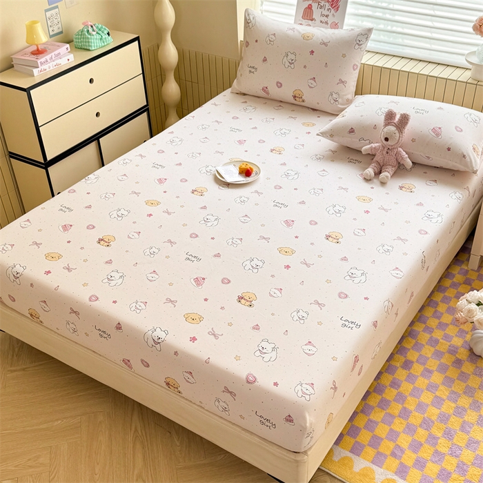 91家纺网 家纺一手货源 找家纺 多品家纺 2025春夏新款超柔云感水洗棉单床笠 床笠单件-大床图 蛋糕狗