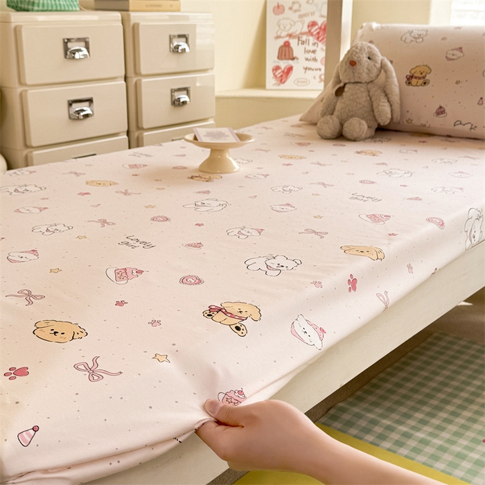 91家纺网 家纺一手货源 找家纺 多品家纺 2025春夏新款超柔云感水洗棉单床笠 床笠单件-学生宿舍床 蛋糕狗