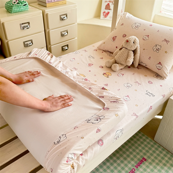 91家纺网 家纺一手货源 找家纺 多品家纺 2025春夏新款超柔云感水洗棉单床笠 床笠单件-学生宿舍床 蛋糕狗
